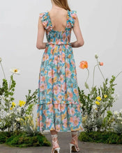 Load image into Gallery viewer, WATERCOLOR FLORAL PRINT RUFFLE DRESS