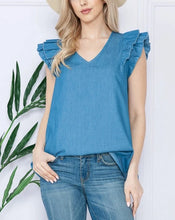 Load image into Gallery viewer, RUFFLED DENIM TOP