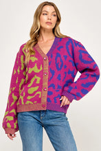 Load image into Gallery viewer, LEOPARD COLOR BLOCK SWEATER CARDIGAN
