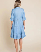 Load image into Gallery viewer, ADDY CHAMBRAY TIERED DENIM DRESS