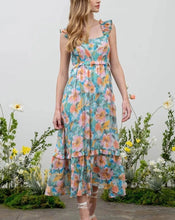 Load image into Gallery viewer, WATERCOLOR FLORAL PRINT RUFFLE DRESS