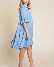 Load image into Gallery viewer, ADDY CHAMBRAY TIERED DENIM DRESS