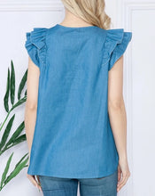 Load image into Gallery viewer, RUFFLED DENIM TOP
