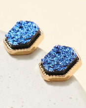 Load image into Gallery viewer, HEXAGON DRUZY STONE STUD EARRINGS