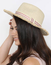 Load image into Gallery viewer, FRAYED TRIM AZTEC STRAW HAT