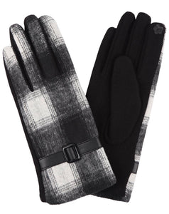 PLAID GLOVES WITH LEATHER STRAP